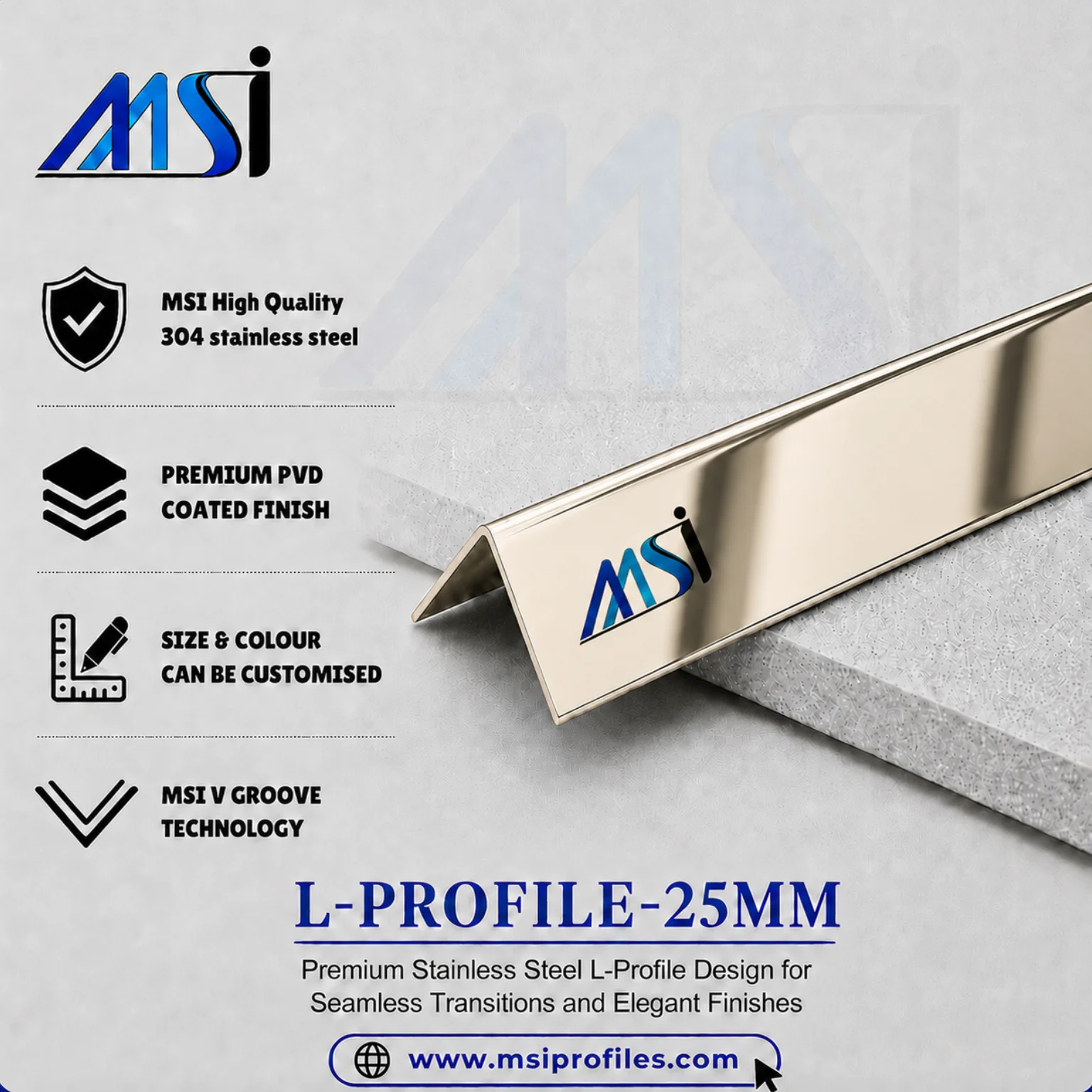 L Profile 25MM Champagne Mirror - MSI Profiles