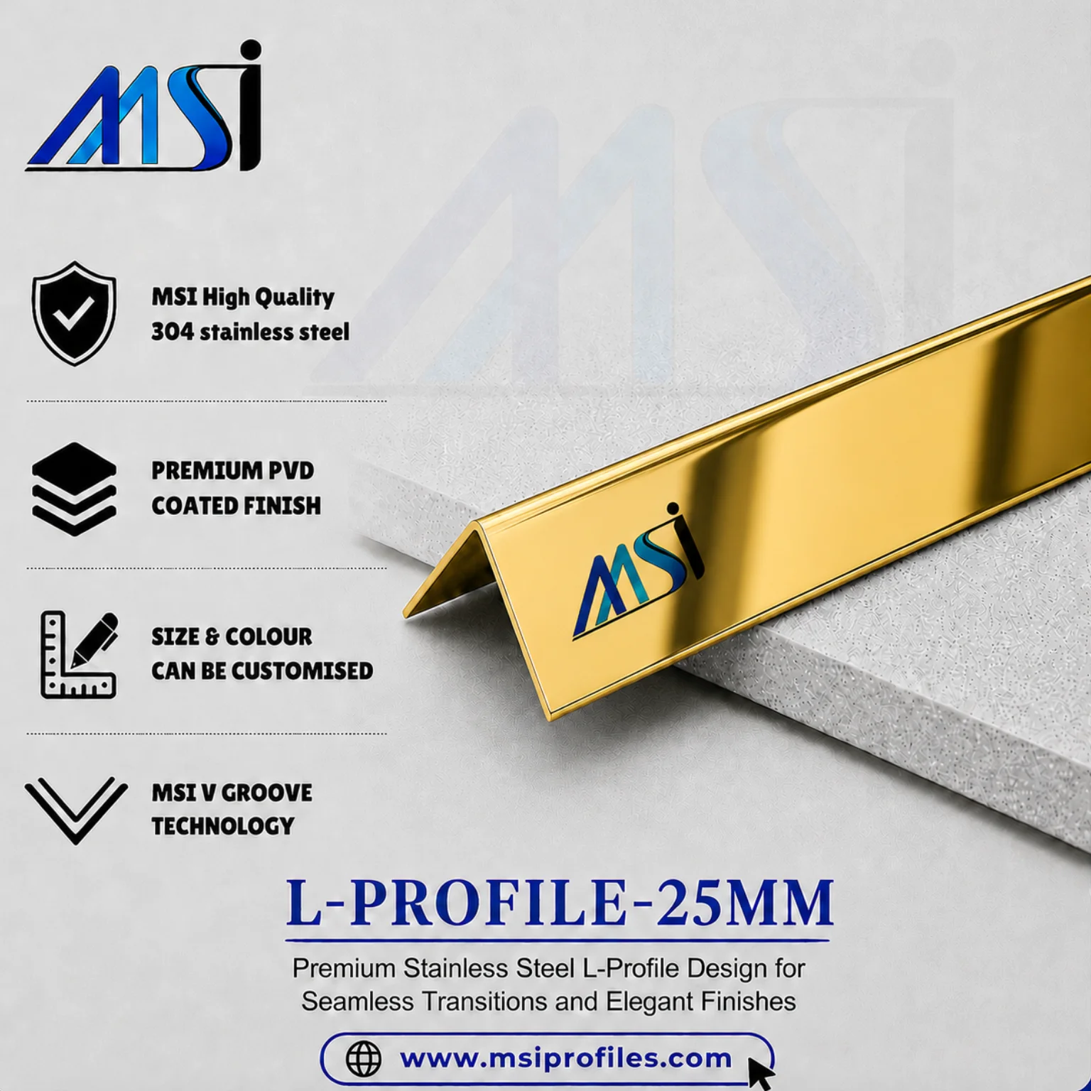 L Profile 25MM Gold Mirror - MSI Profiles