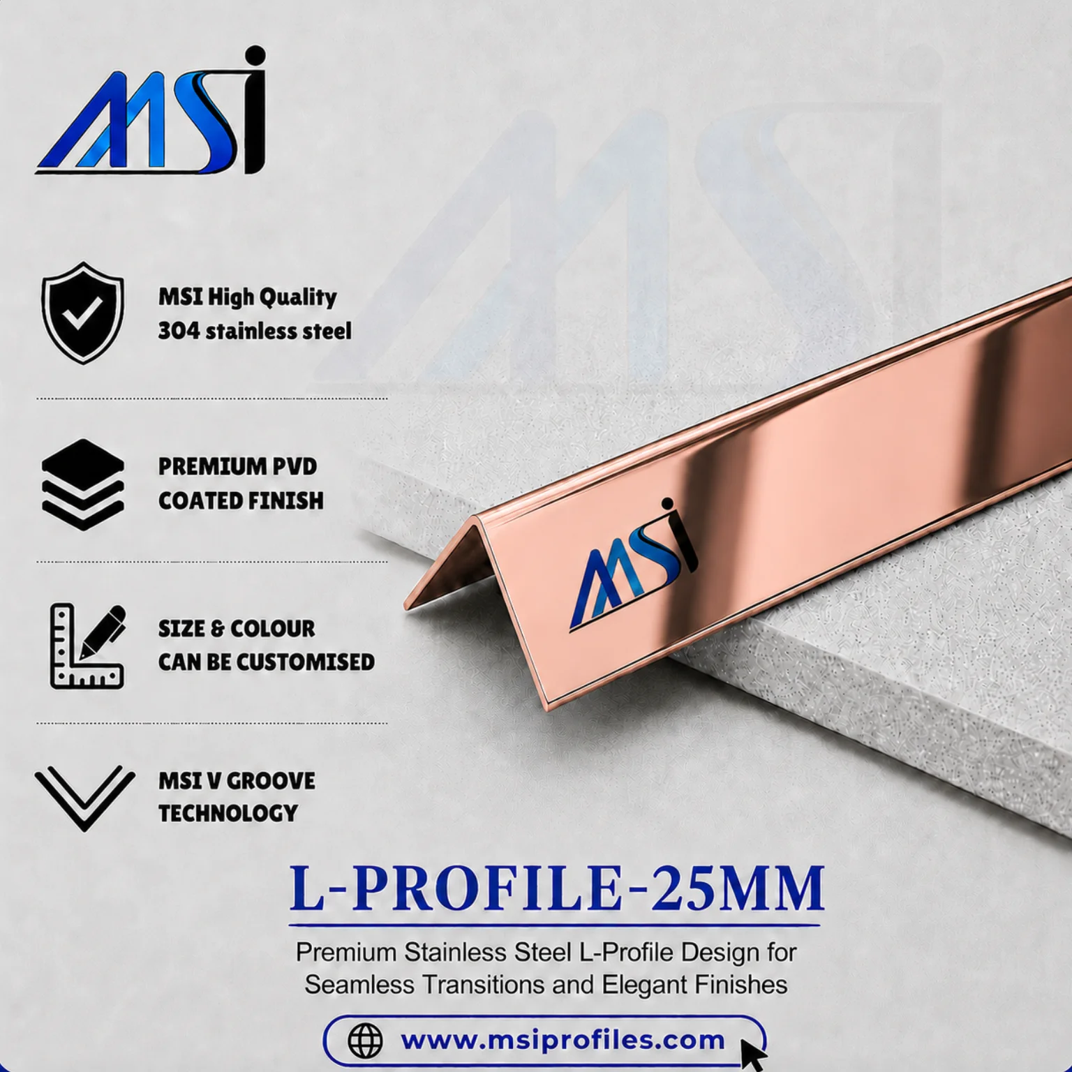 L Profile 25MM Rose Gold Mirror - MSI Profiles