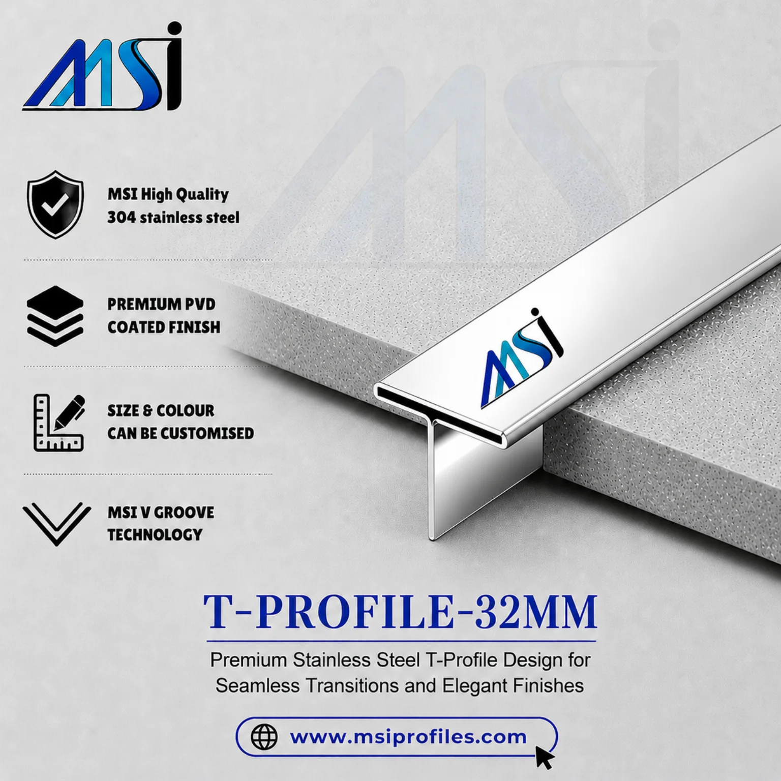 T Profile 32mm Silver Mirror - MSI Profiles