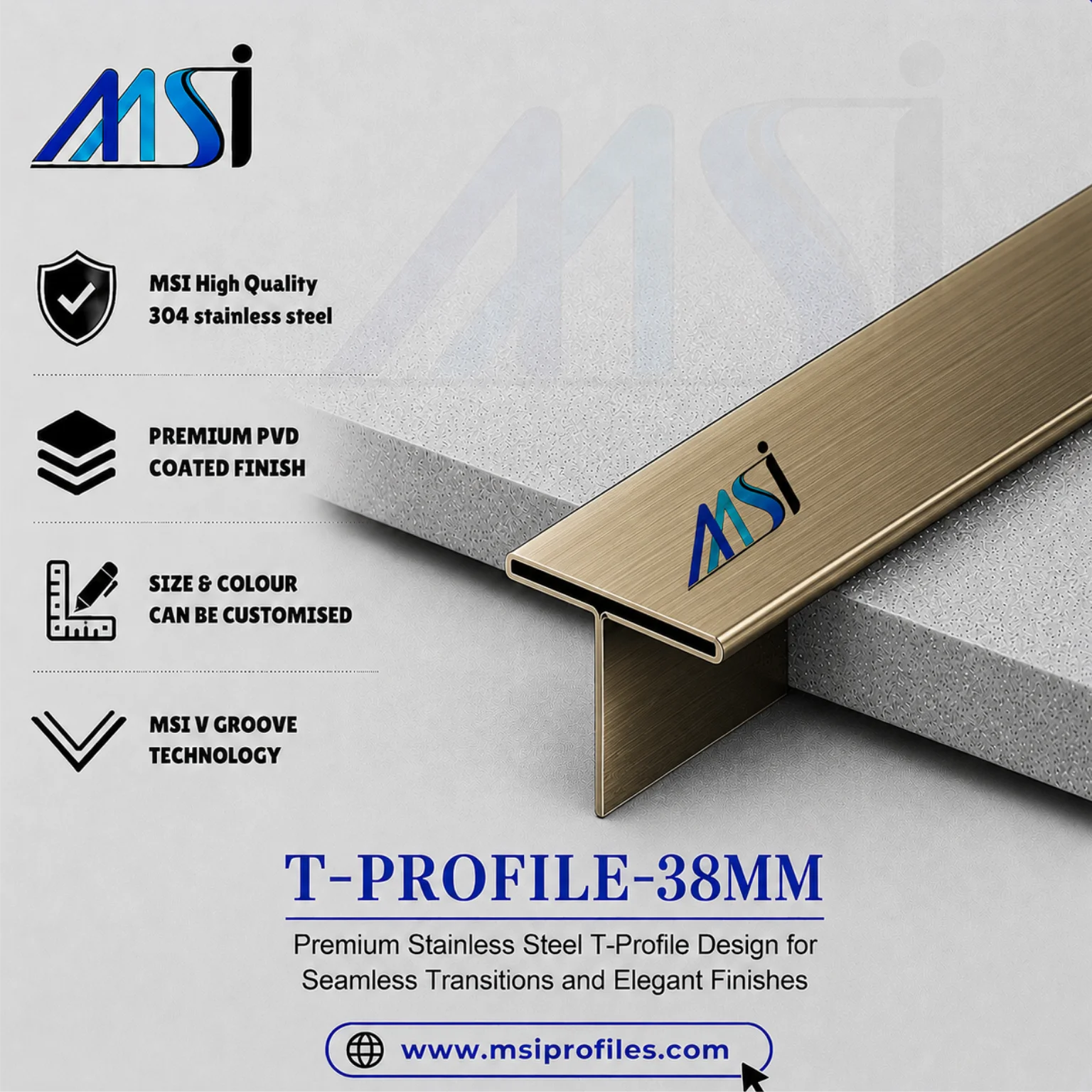 T Profile 38mm Antique Brass Hairline - MSI Profiles