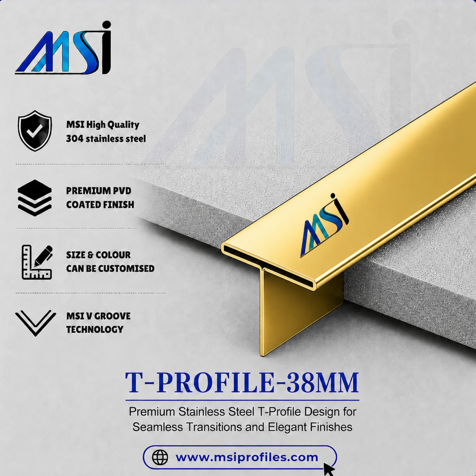 T Profile 38mm Gold Mirror - MSI Profiles