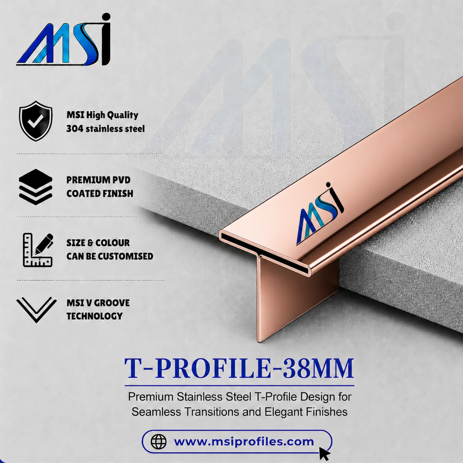 T Profile 38mm Rose Gold Mirror - MSI Profiles