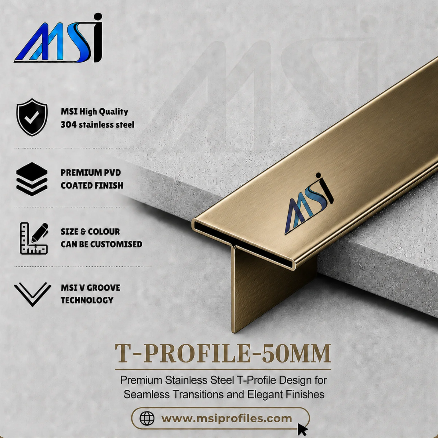 T Profile 50mm Antique Brass Hairline - MSI Profiles