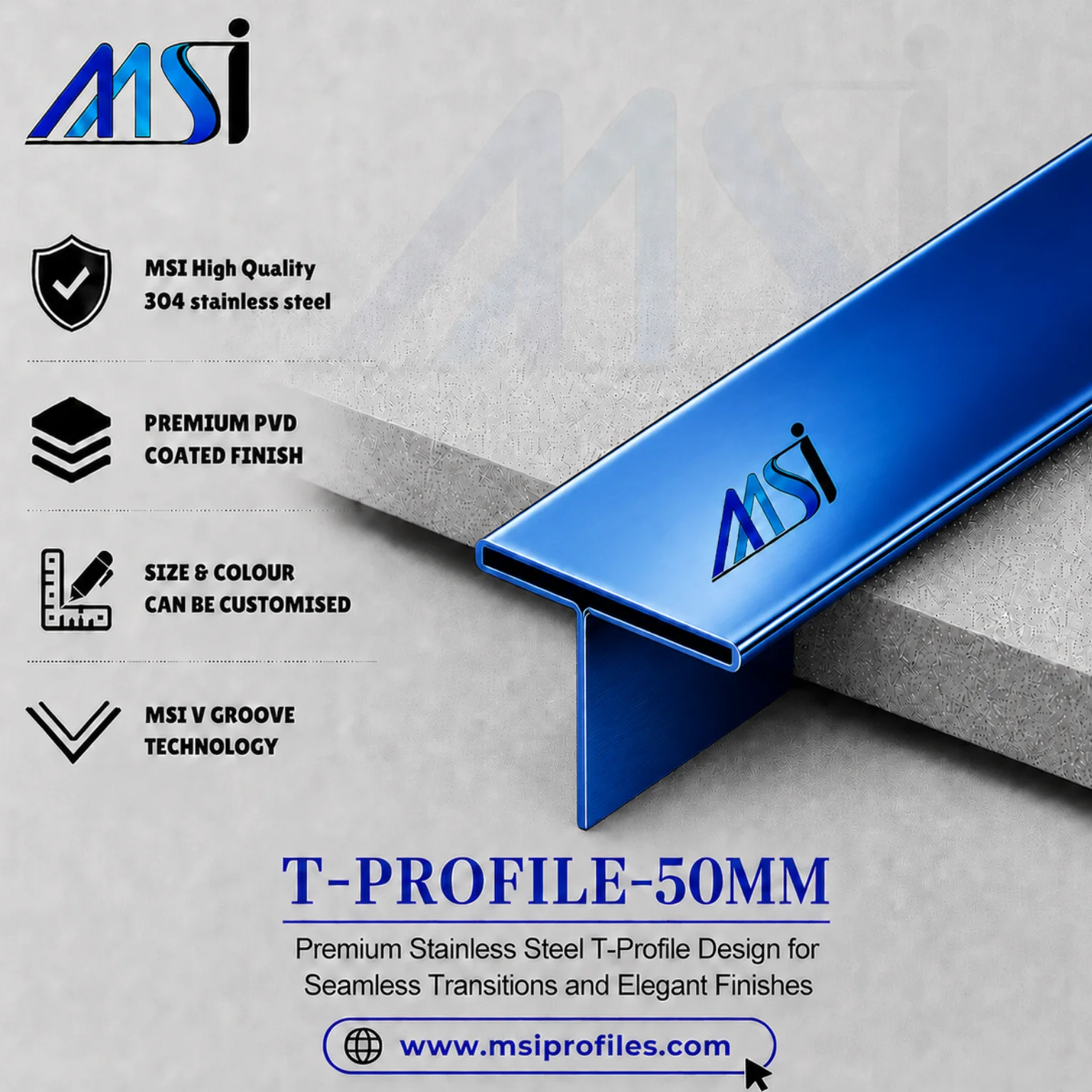 T Profile 50mm Blue Mirror - MSI Profiles