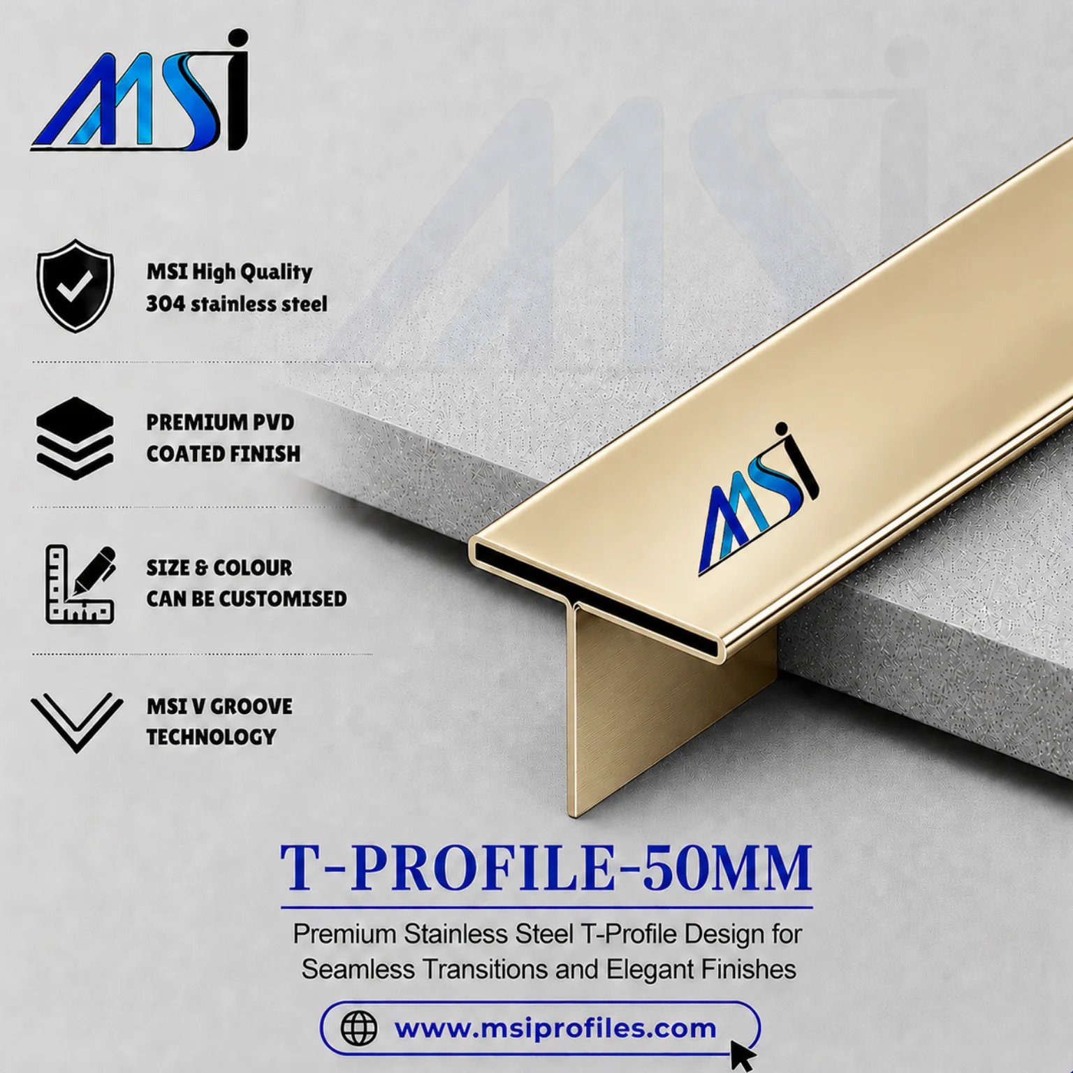 T Profile 50mm Champagne Mirror - MSI Profiles