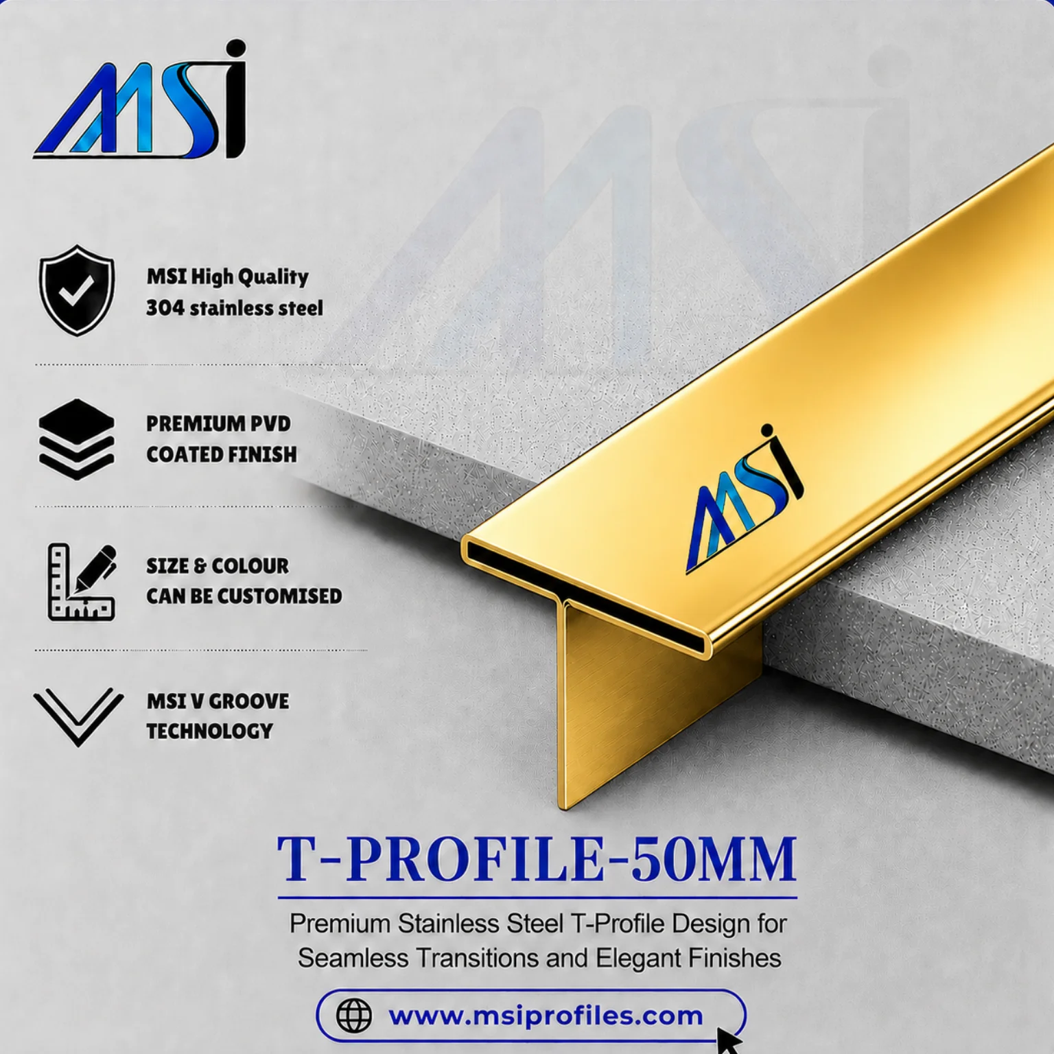 T Profile 50mm Gold Mirror - MSI Profiles
