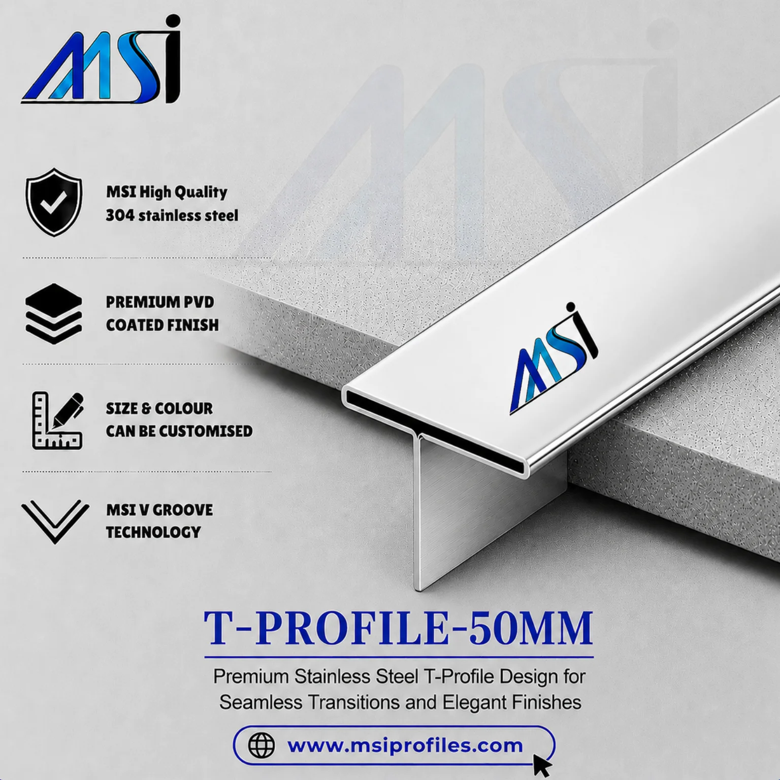 T Profile 50mm Silver Mirror - MSI Profiles