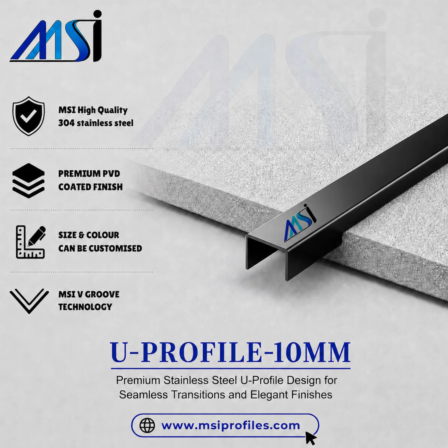 U Profile 10MM Black Mirror - MSI Profiles