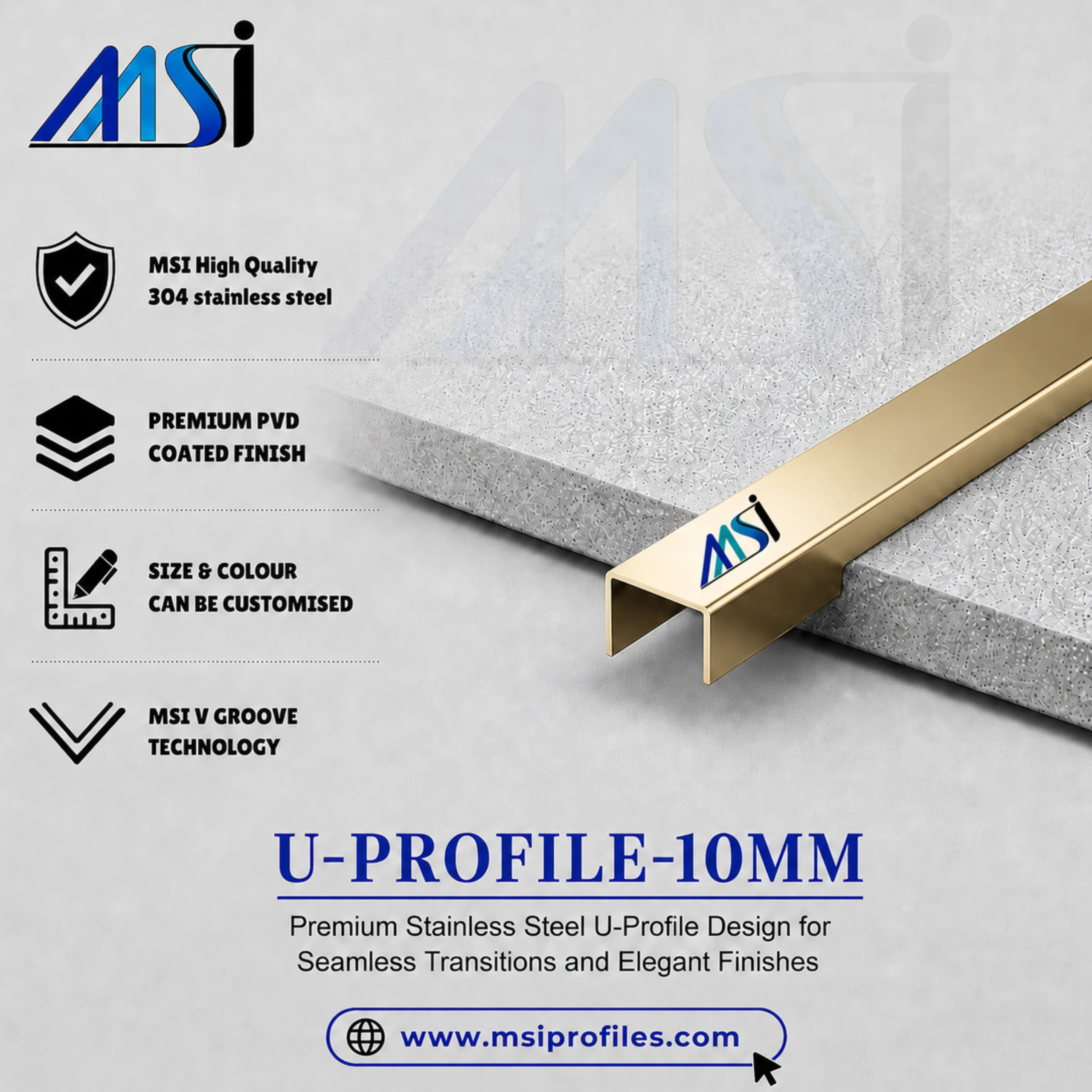 U Profile 10MM Champagne Mirror - MSI Profiles