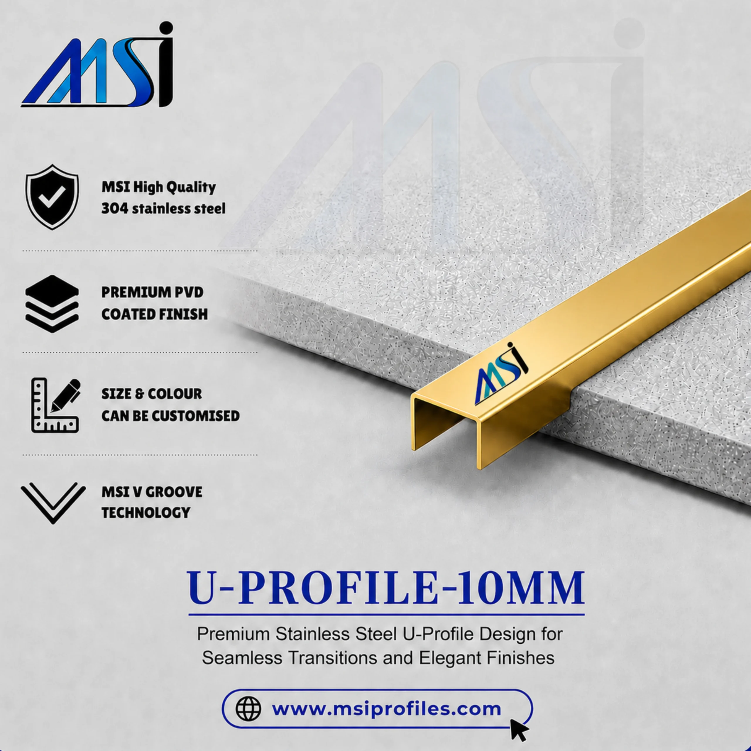 U Profile 10MM Gold Mirror - MSI Profiles