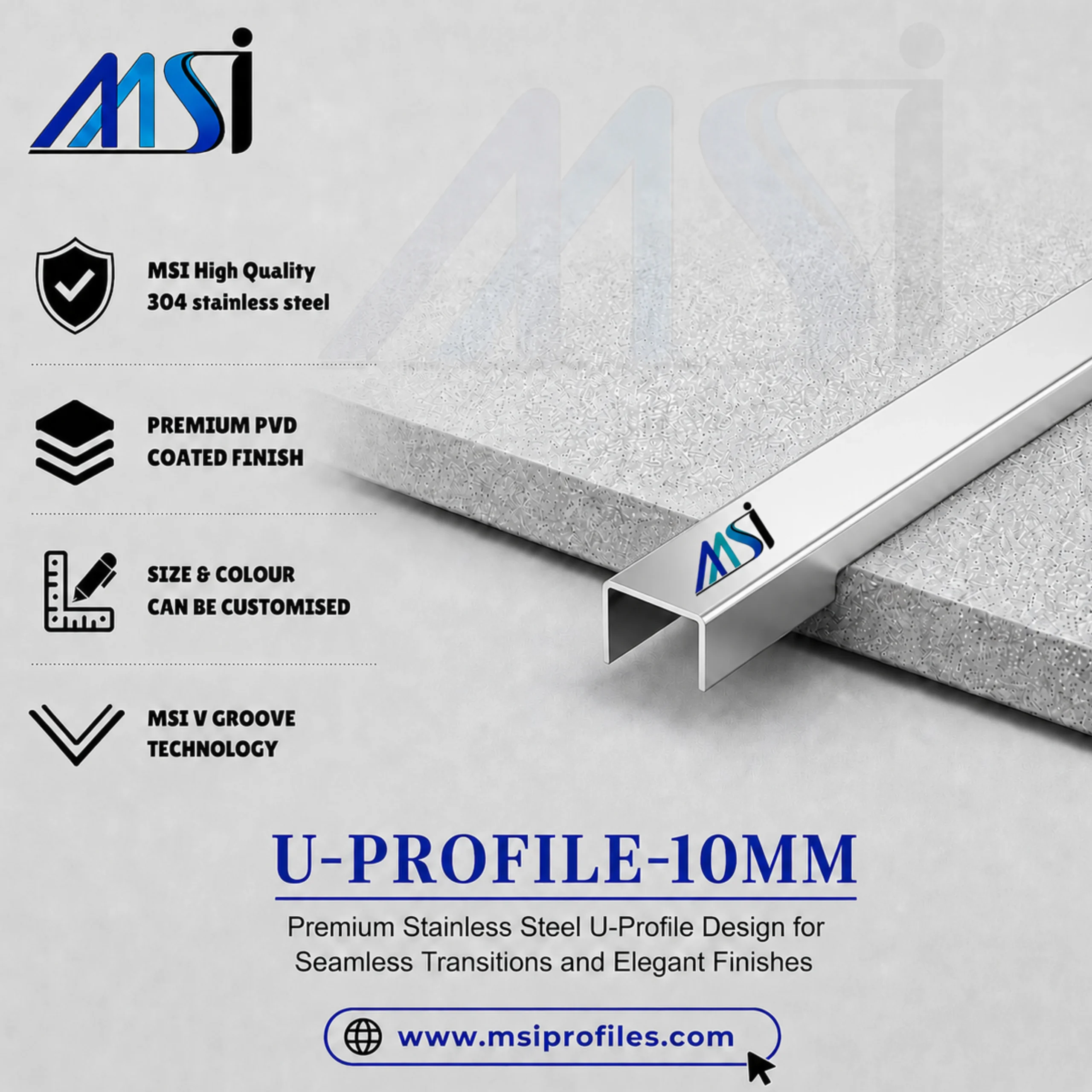 U Profile 10MM Silver Mirror - MSI Profiles