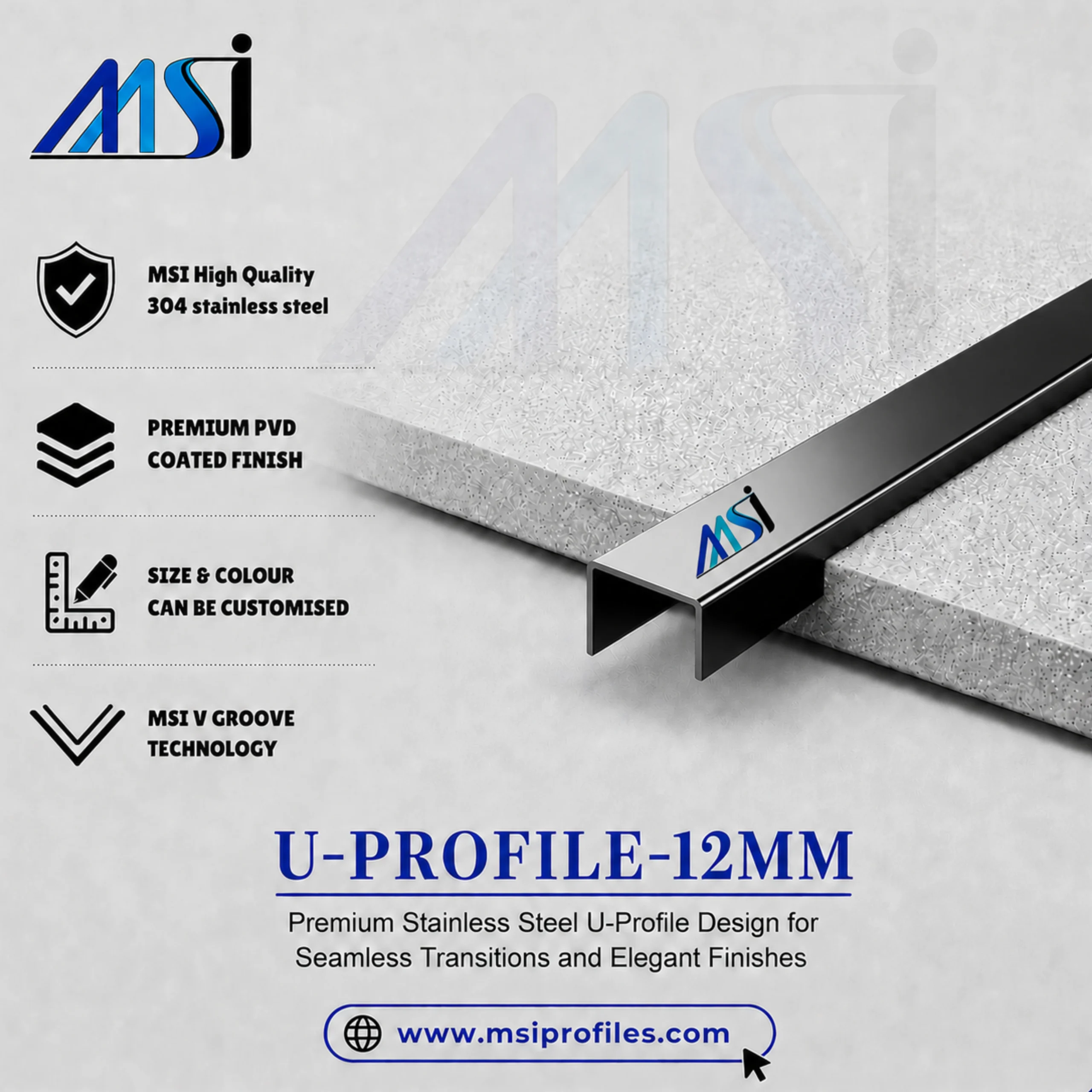 U Profile 12MM Black Mirror - MSI Profiles