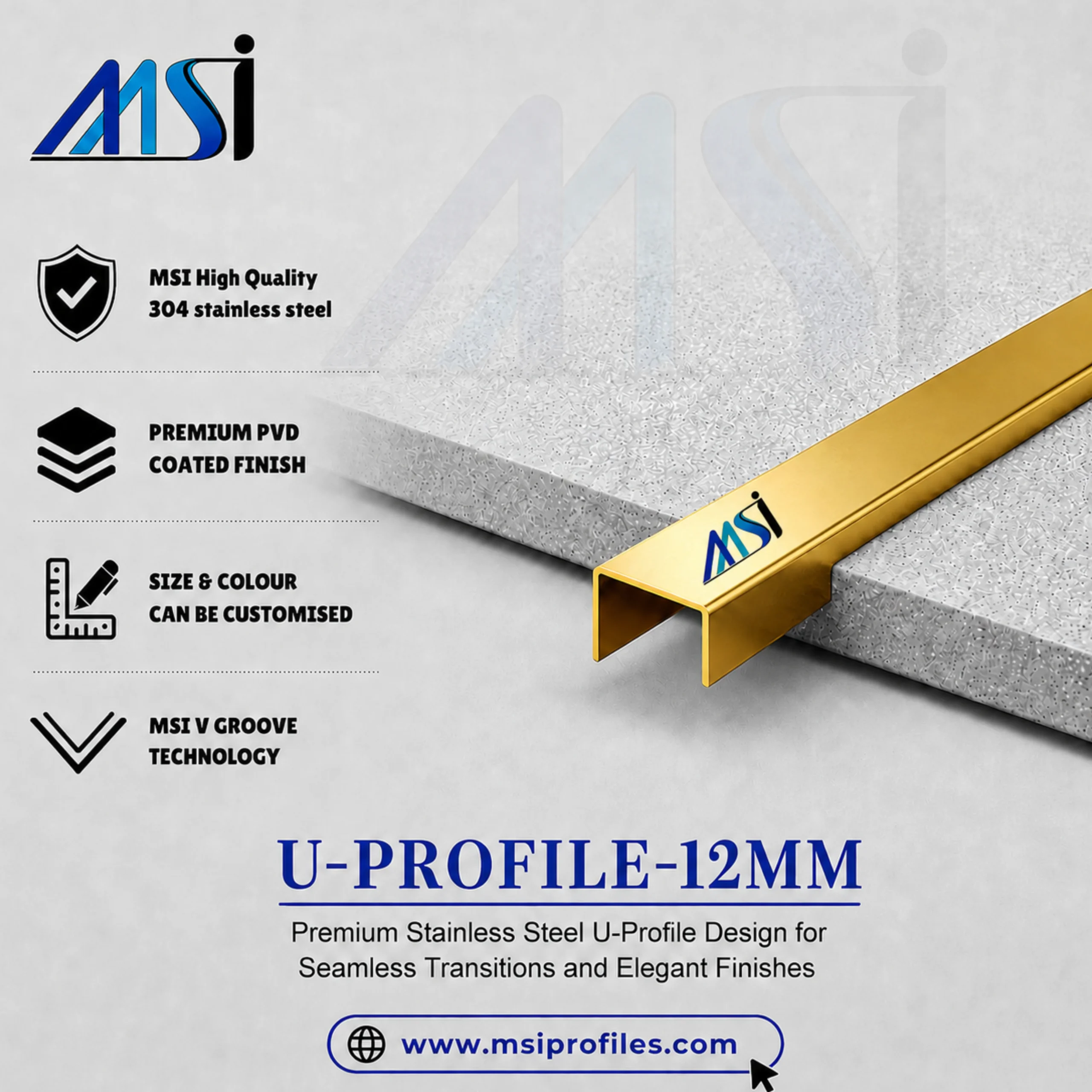 U Profile 12MM Gold Mirror - MSI Profiles