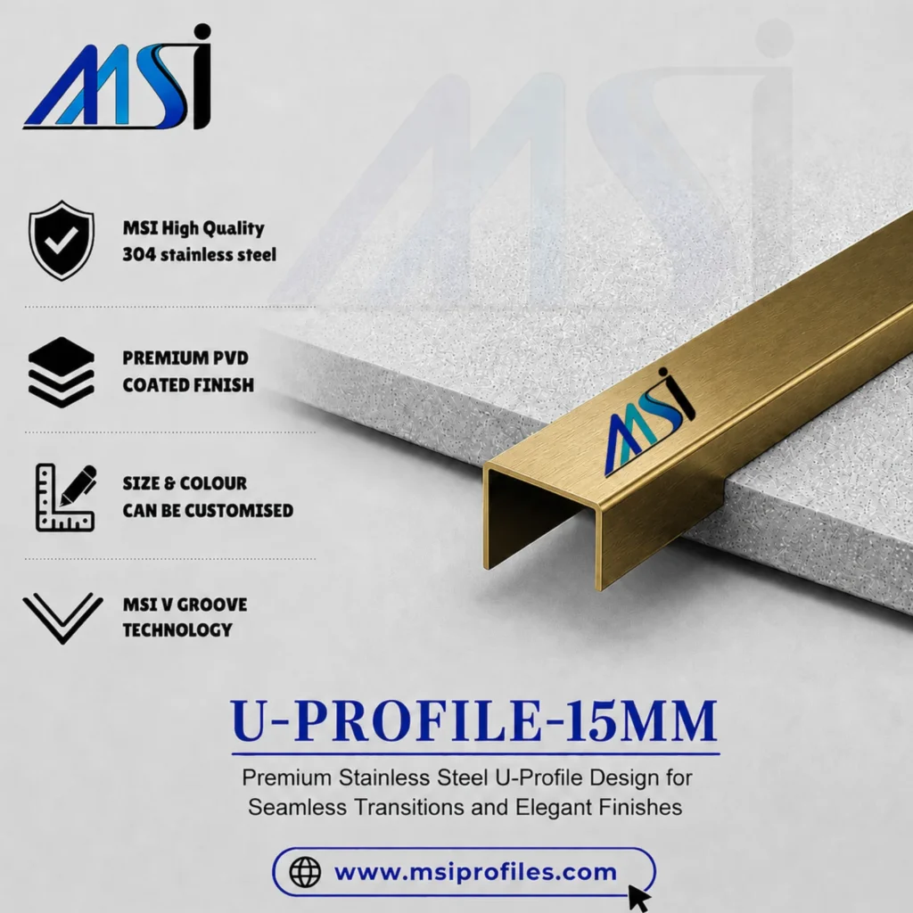 U Profile 15MM Antique Brass Finish - MSI Profiles