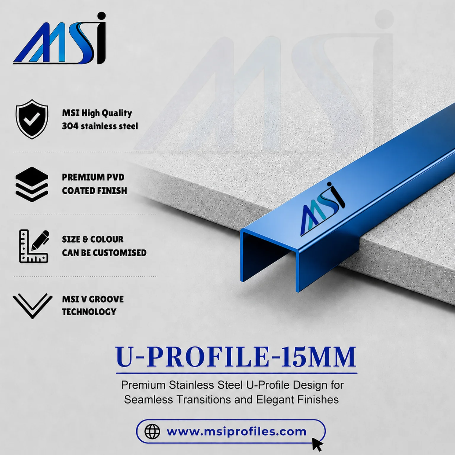 U Profile 15MM Blue Mirror - MSI Profiles