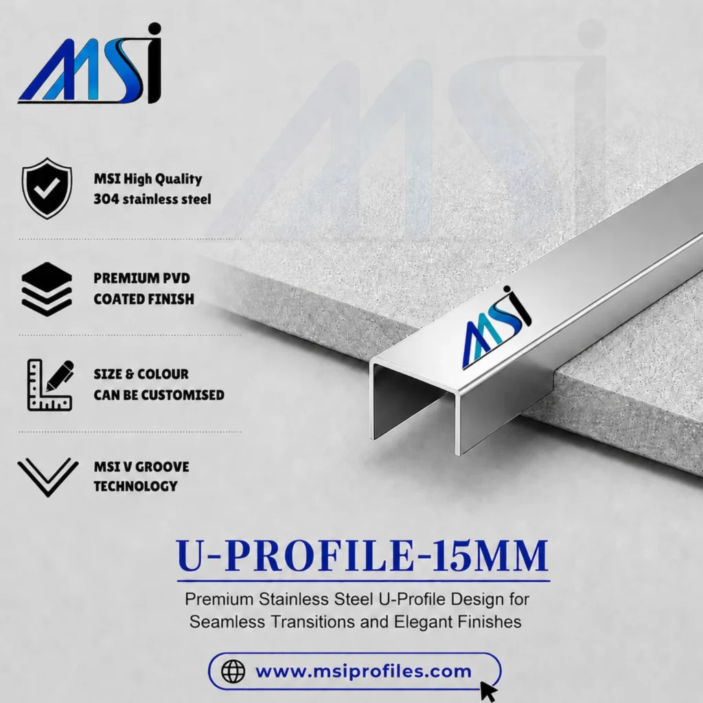 U Profile 15MM Silver Mirror - MSI Profiles