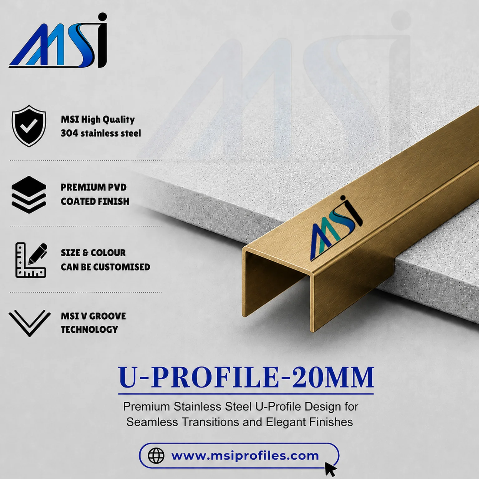 U Profile 15MM Silver Mirror - MSI Profiles
