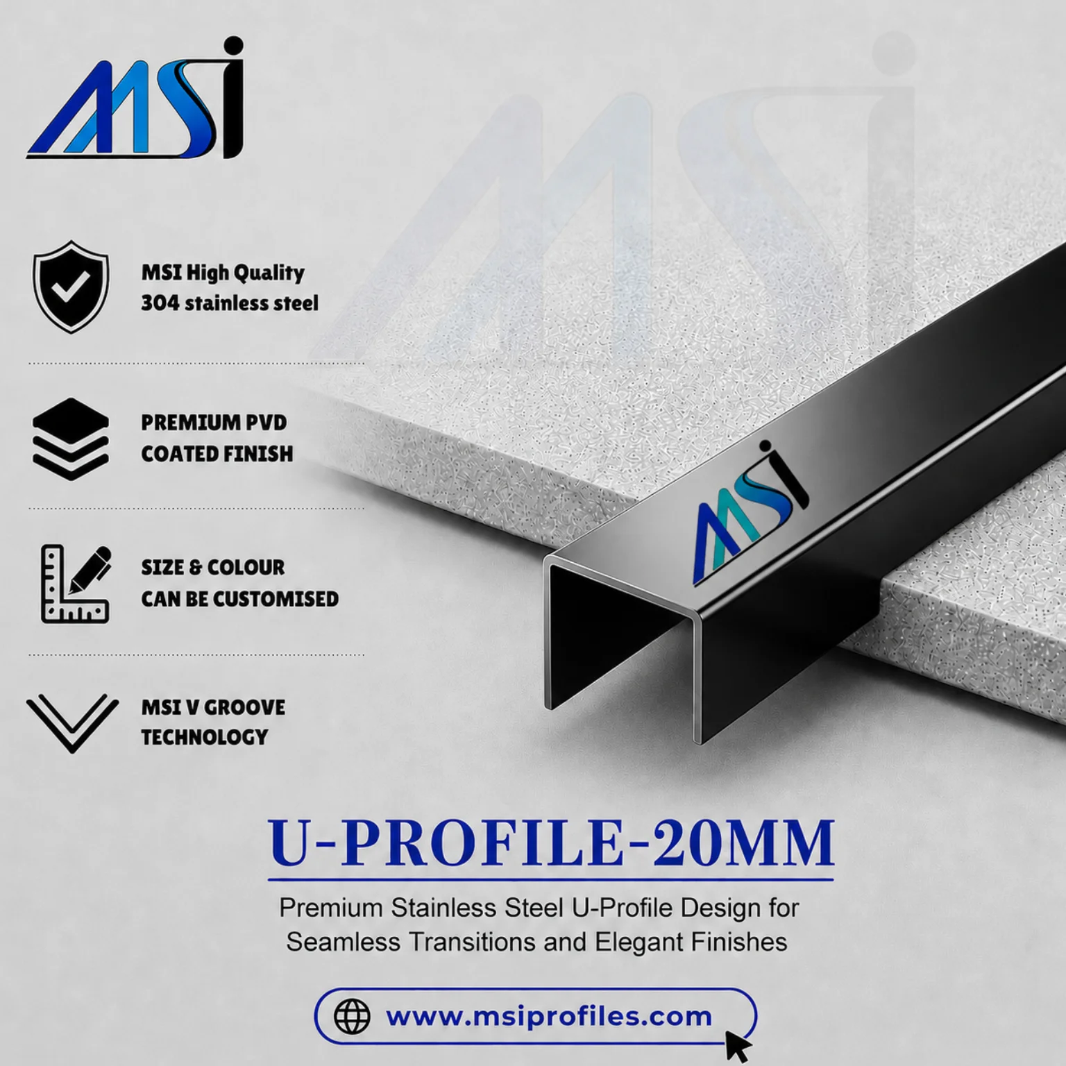 U Profile 20MM Black Mirror - MSI Profiles