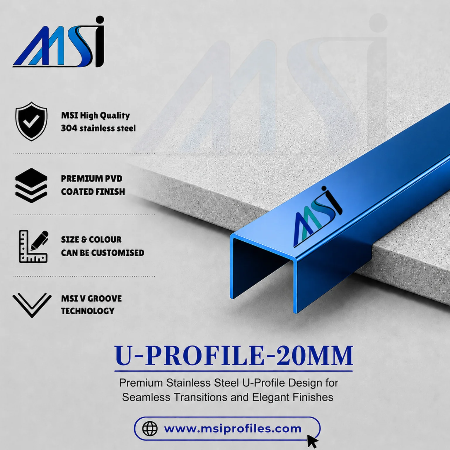U Profile 20MM Blue Mirror - MSI Profiles
