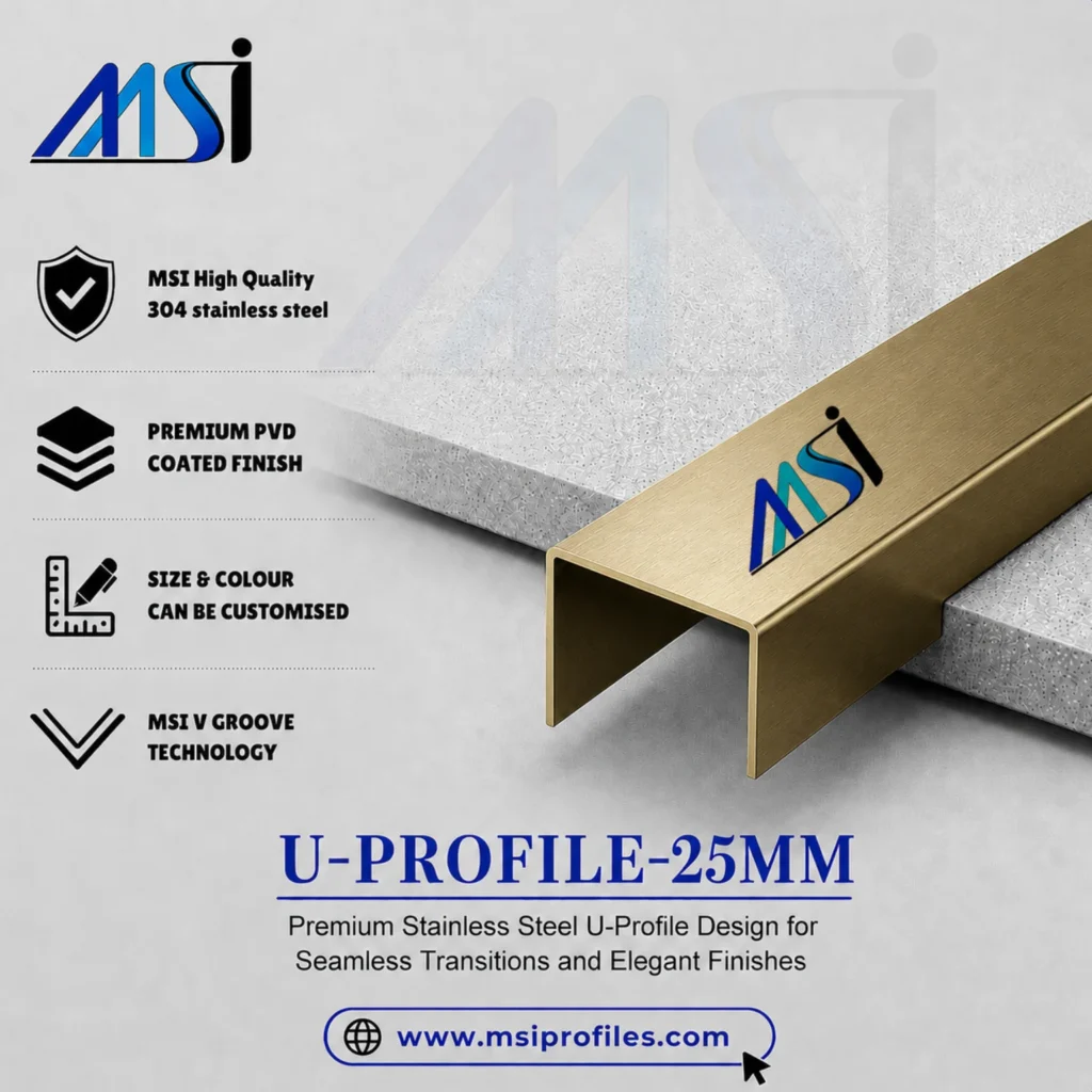 U Profile 25MM Antique Brass Finish - MSI Profiles