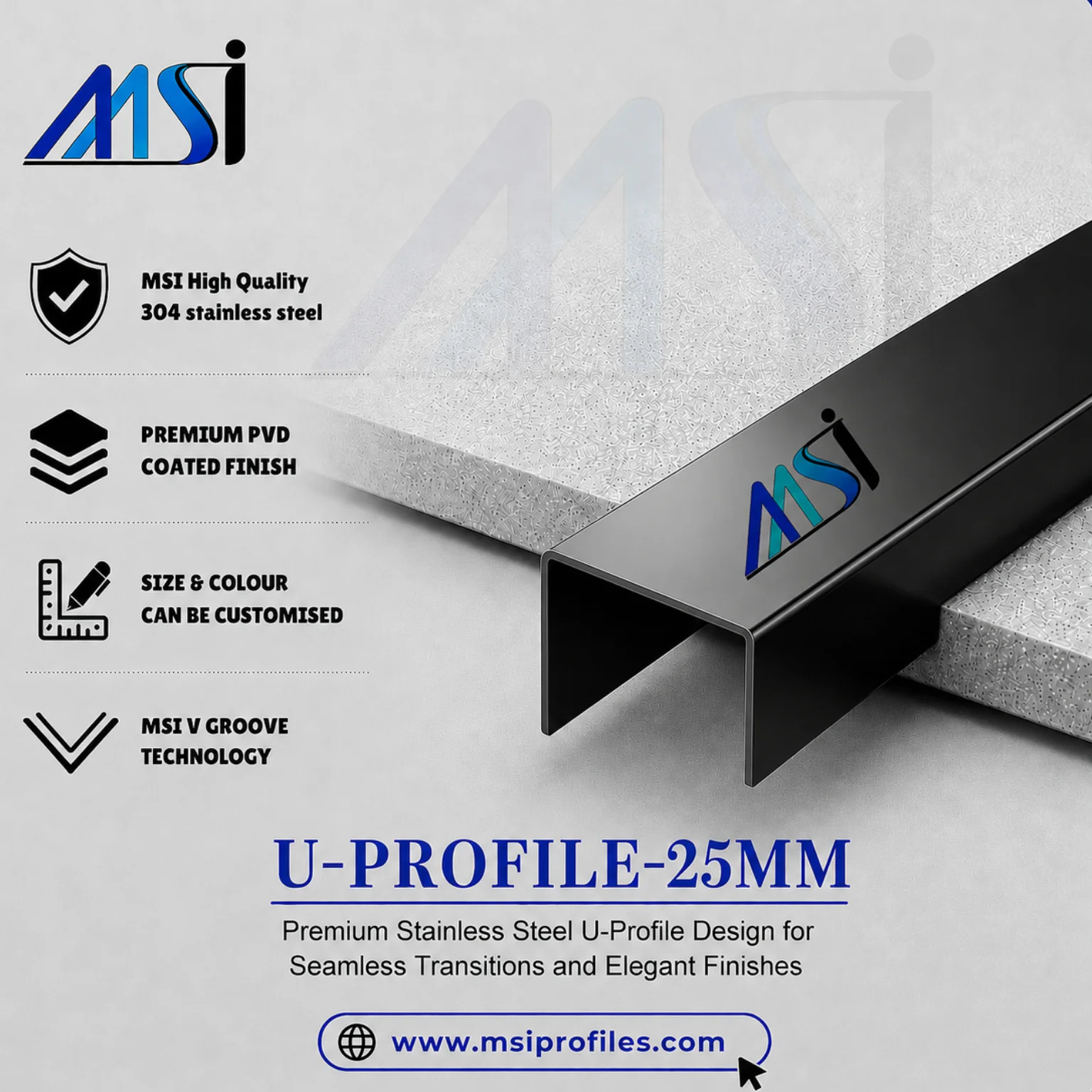 U Profile 25MM Black Mirror - MSI Profiles