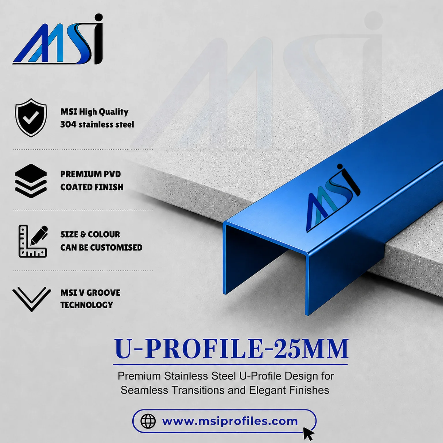 U Profile 25MM Blue Mirror - MSI Profiles