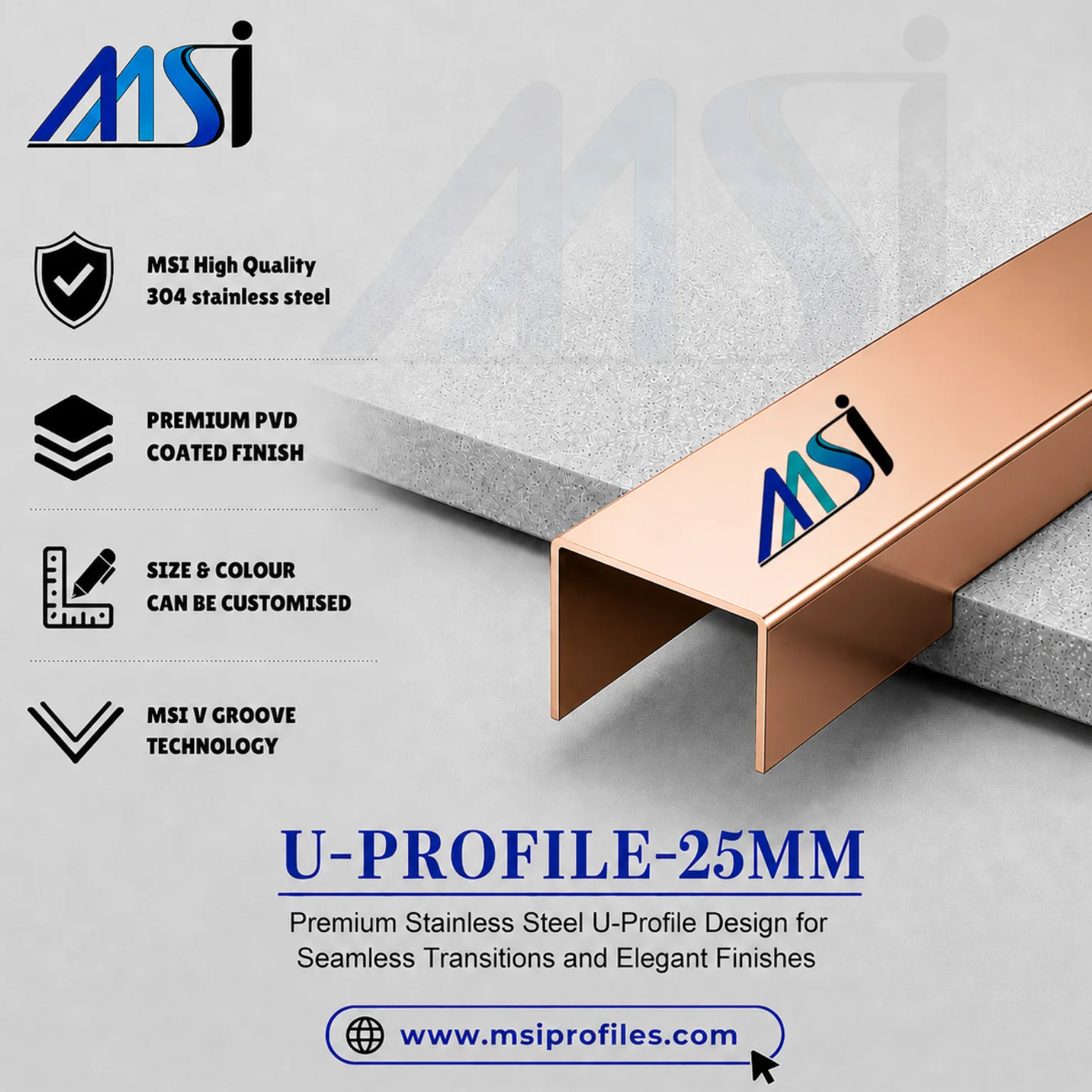 U Profile 25MM Gold Mirror - MSI Profiles