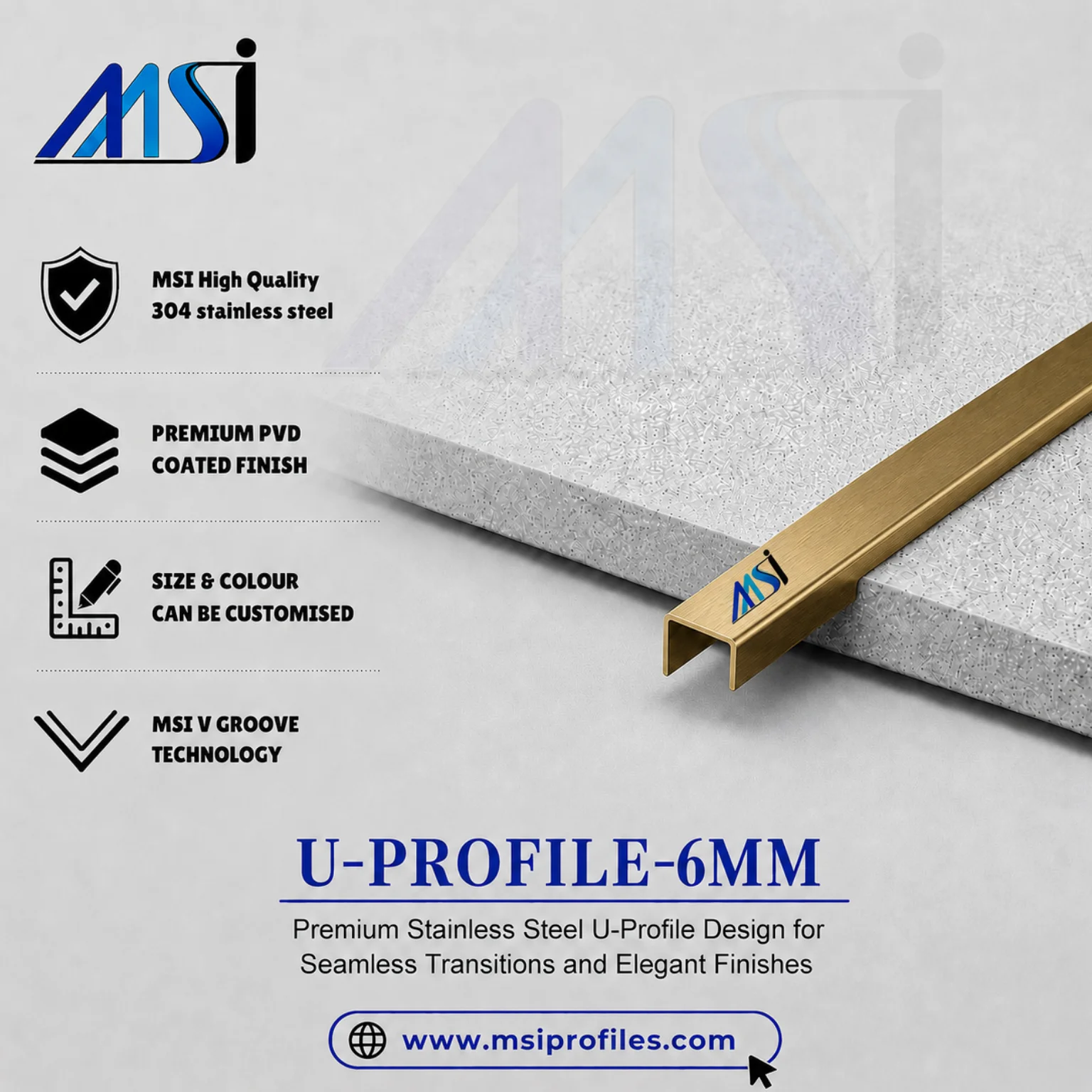 U Profile 6MM Antique Brass Finish - MSI Profiles