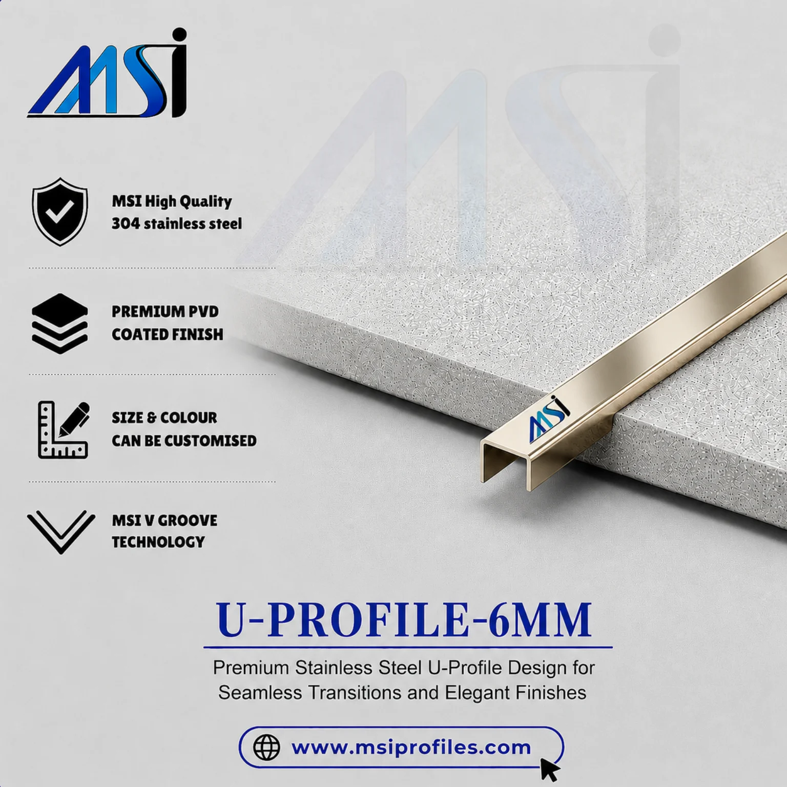 U Profile 6MM Champagne Mirror - MSI Profiles