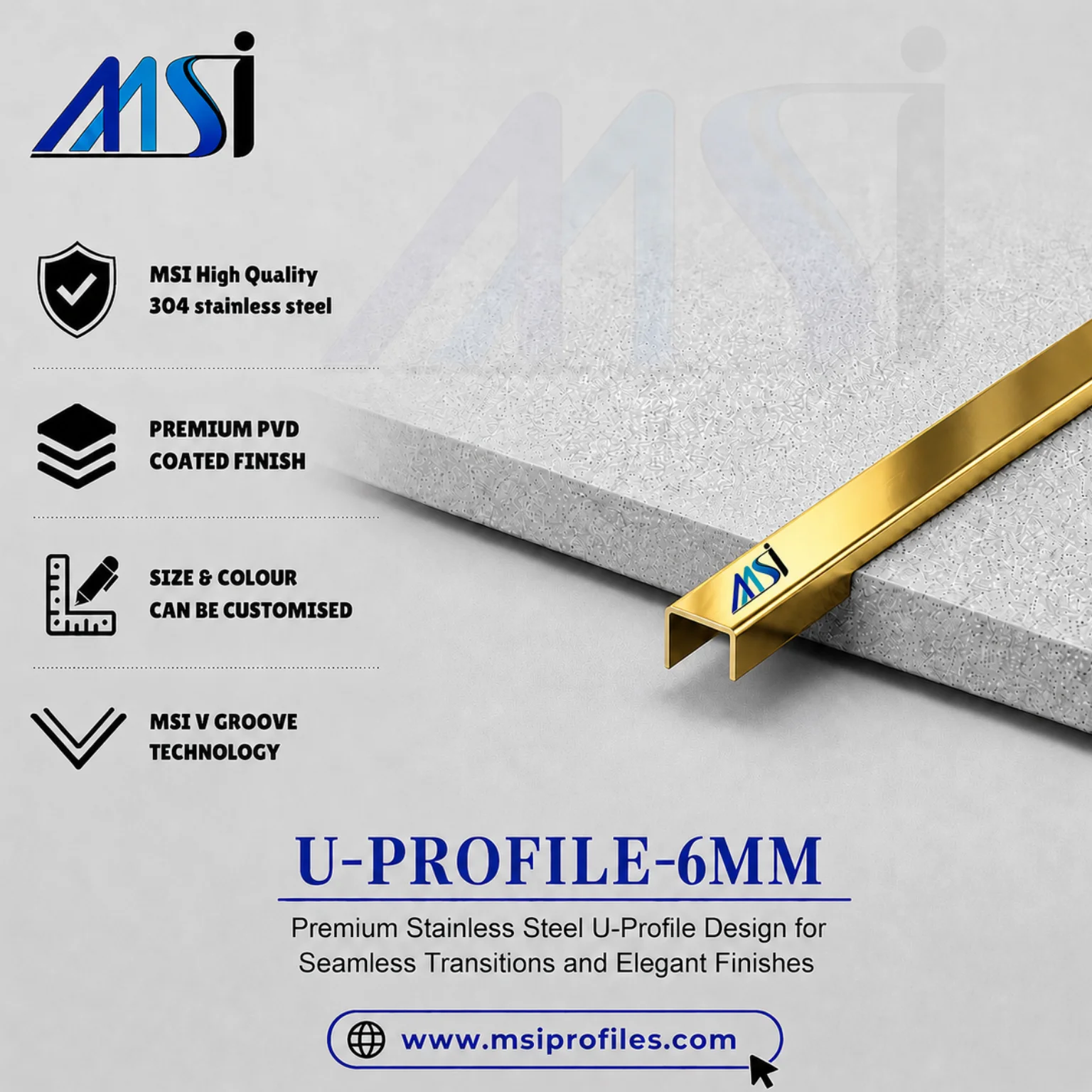 U Profile 6MM Gold Mirror - MSI Profiles