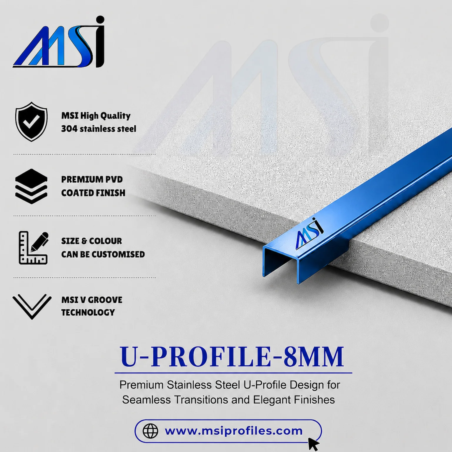 U Profile 8MM Blue Mirror - MSI Profiles