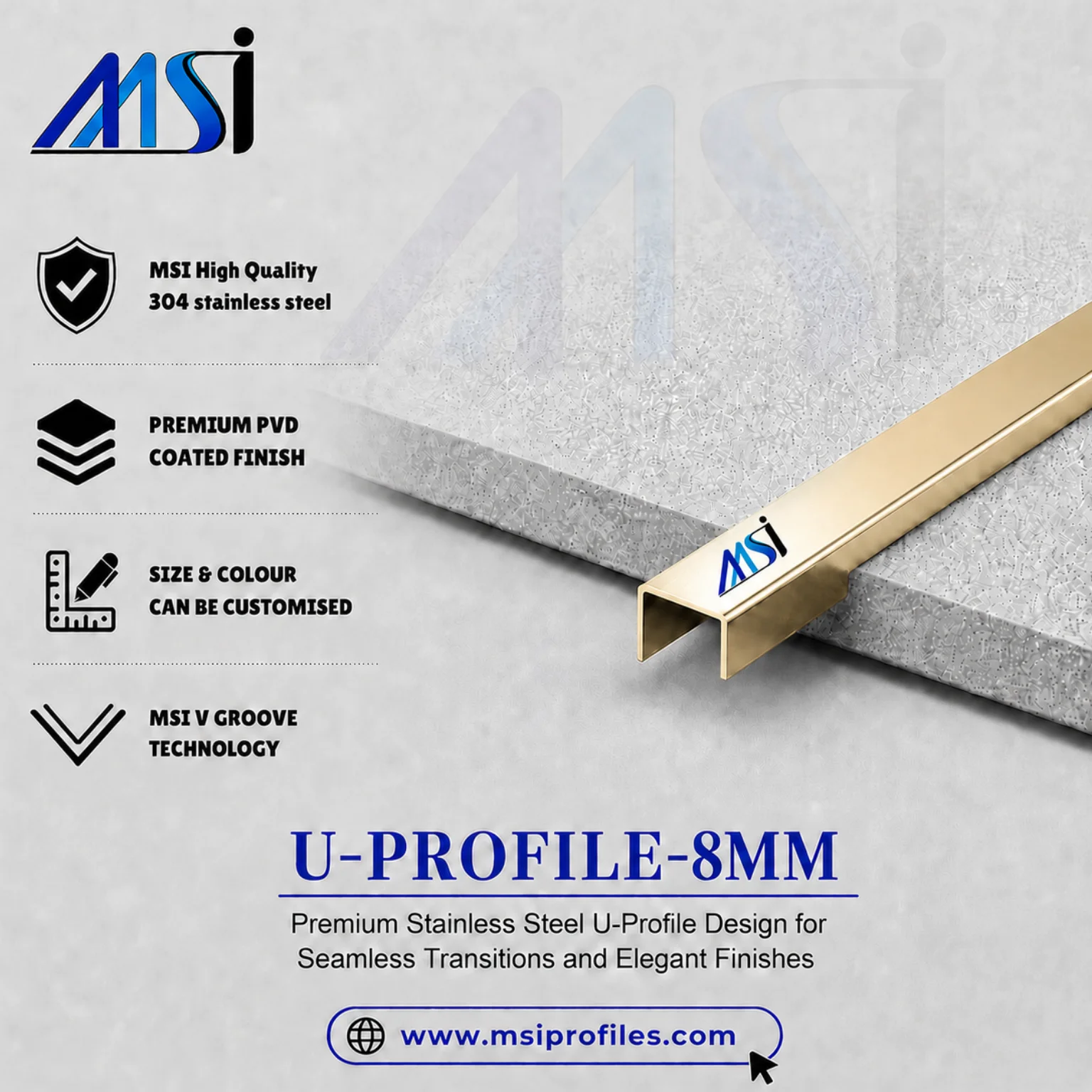 U Profile 8MM Champagne Mirror - MSI Profiles