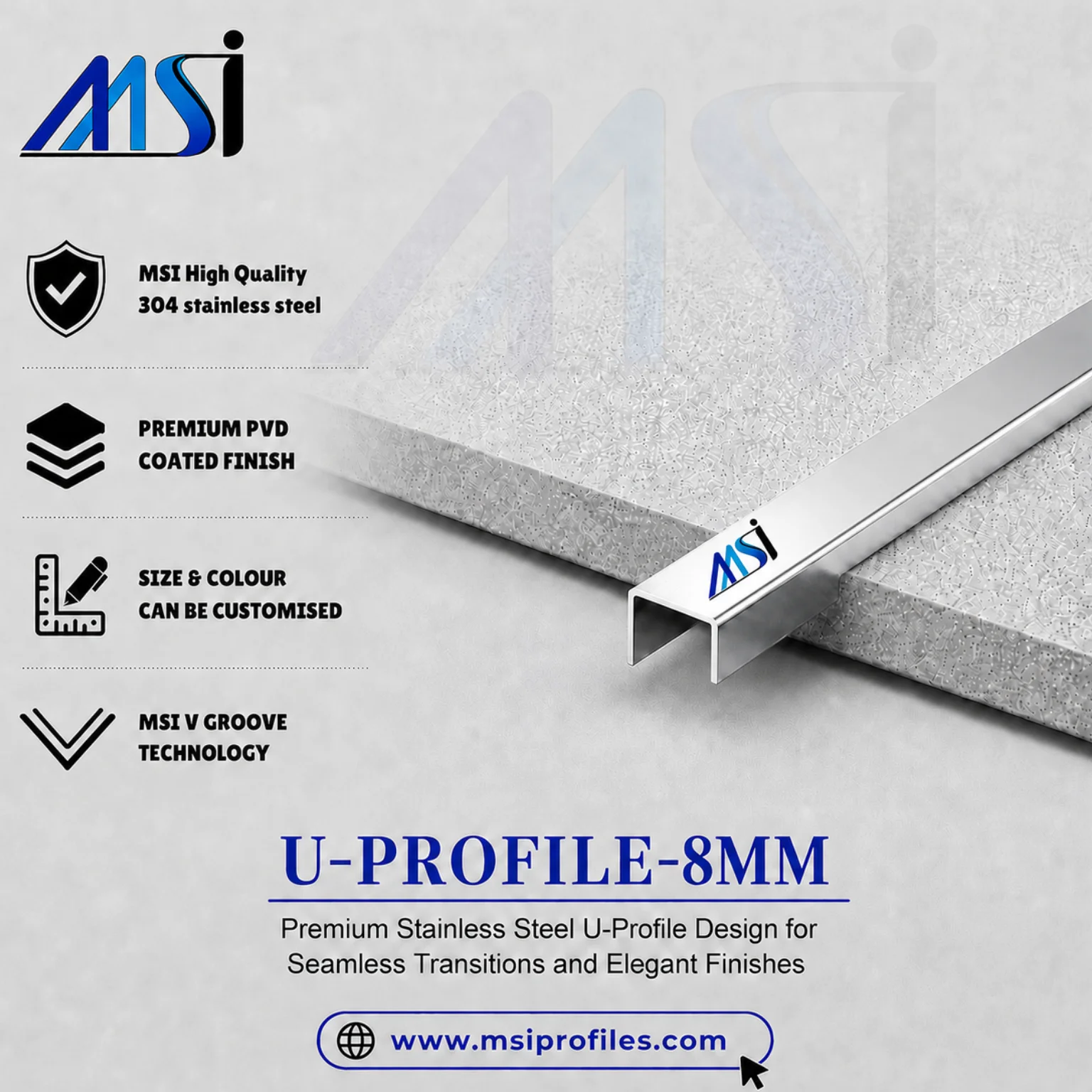 U Profile 8MM Silver Mirror - MSI Profiles